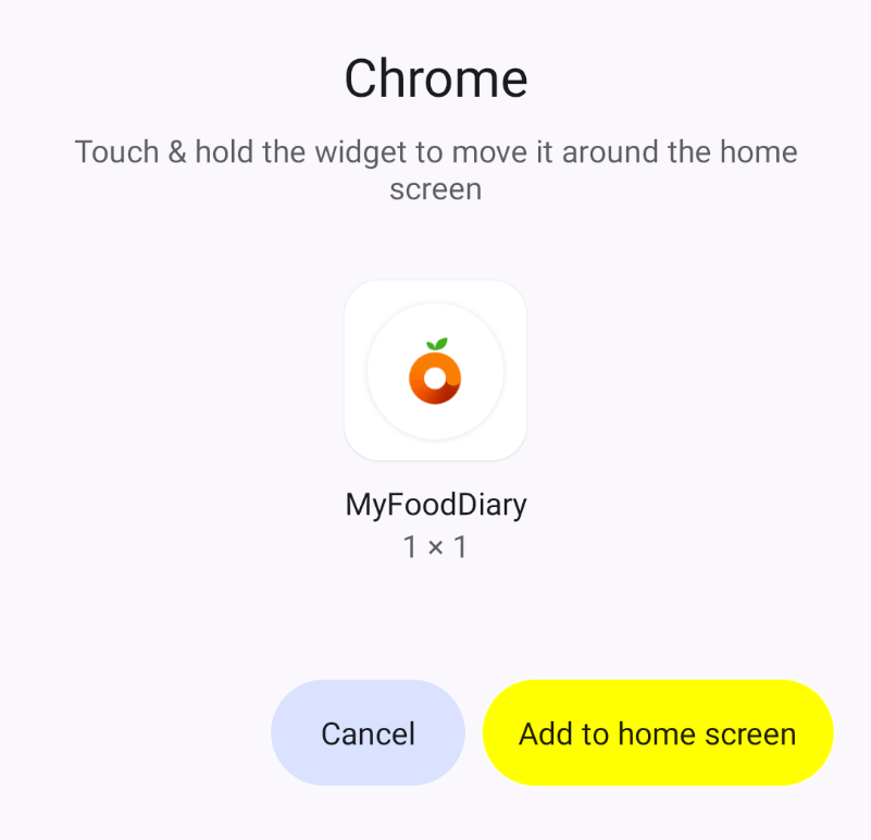 Add to home screen button screenshot