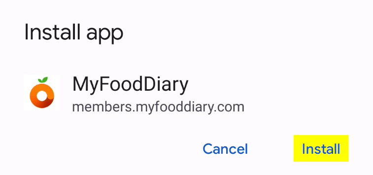 Install app button screenshot