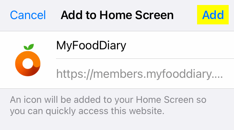 Add to home screen add button screenshot