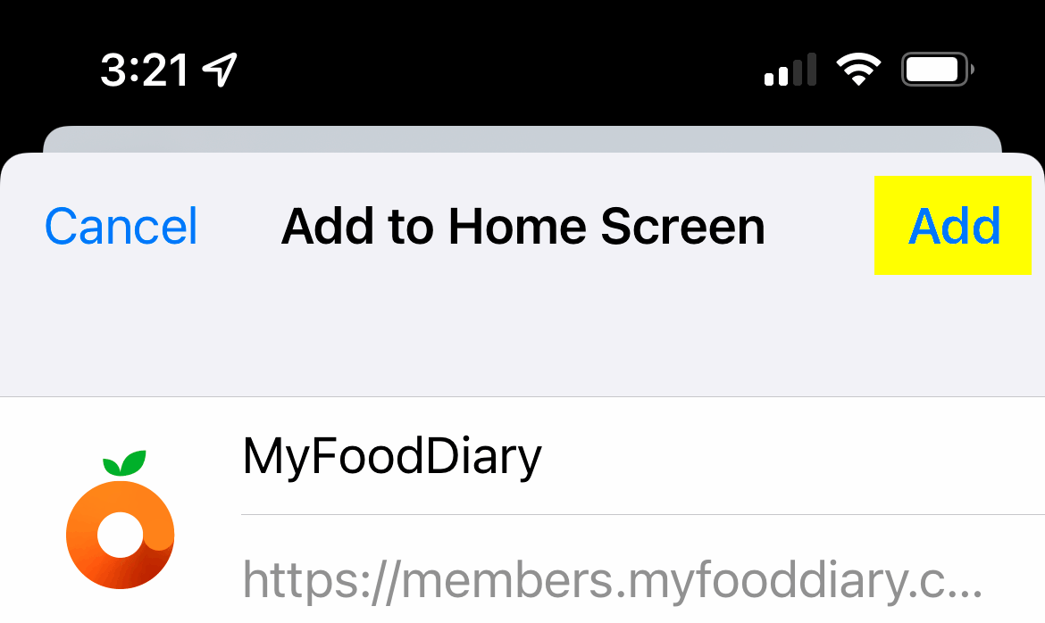 Add to home screen add button screenshot
